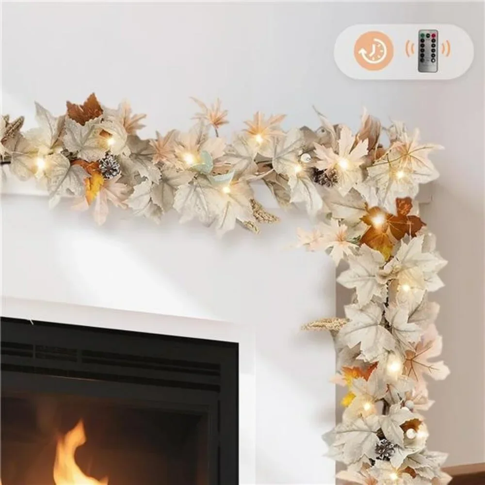 Fall Leaves Garland with Lights: 6Ft Autumn Maple Leaf Garlands